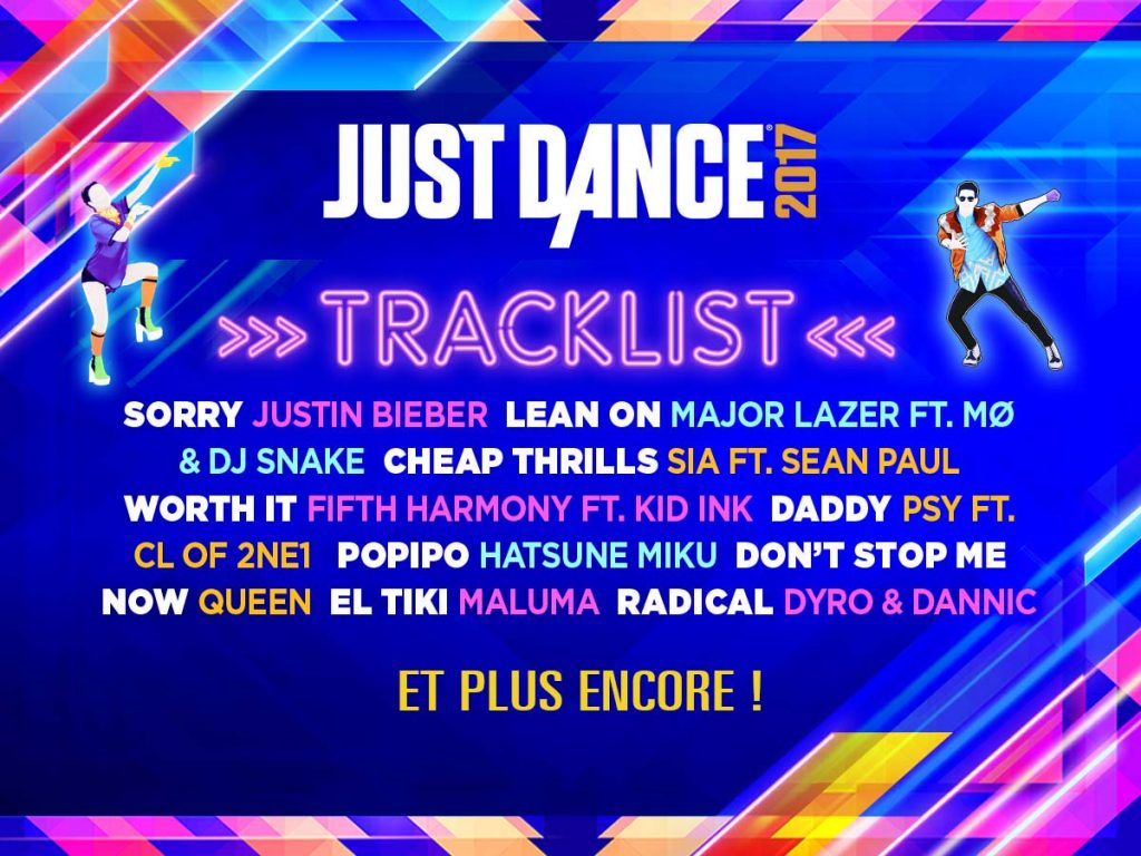 Track list, liste de musiques de Just Dance 2017