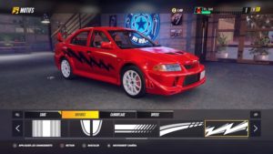 Menu de personnalisation de sa voiture