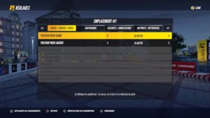Menu de réglages de la voiture dans le jeu
