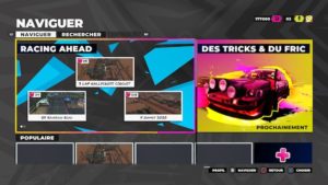 DiRT 5 : Menu "Découverte" du mode Playgrounds