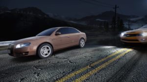 Need For Speed : Deux véhicules arrêtés sur une route de nuit