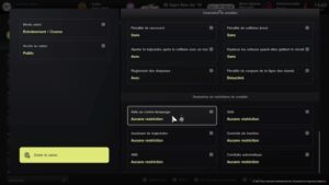 Menu de création de lobby de GT7