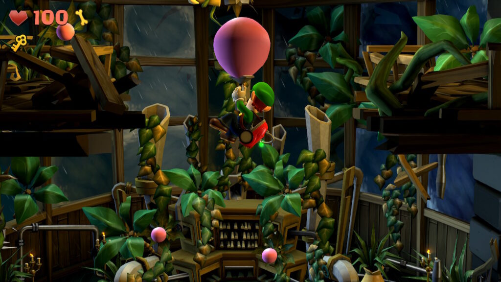 Luigi vole avec une plante dans Luigi's Mansion 2 HD