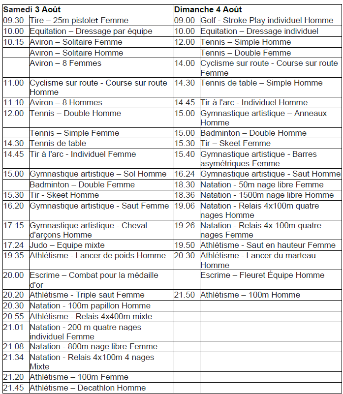 programme jeux olympiques