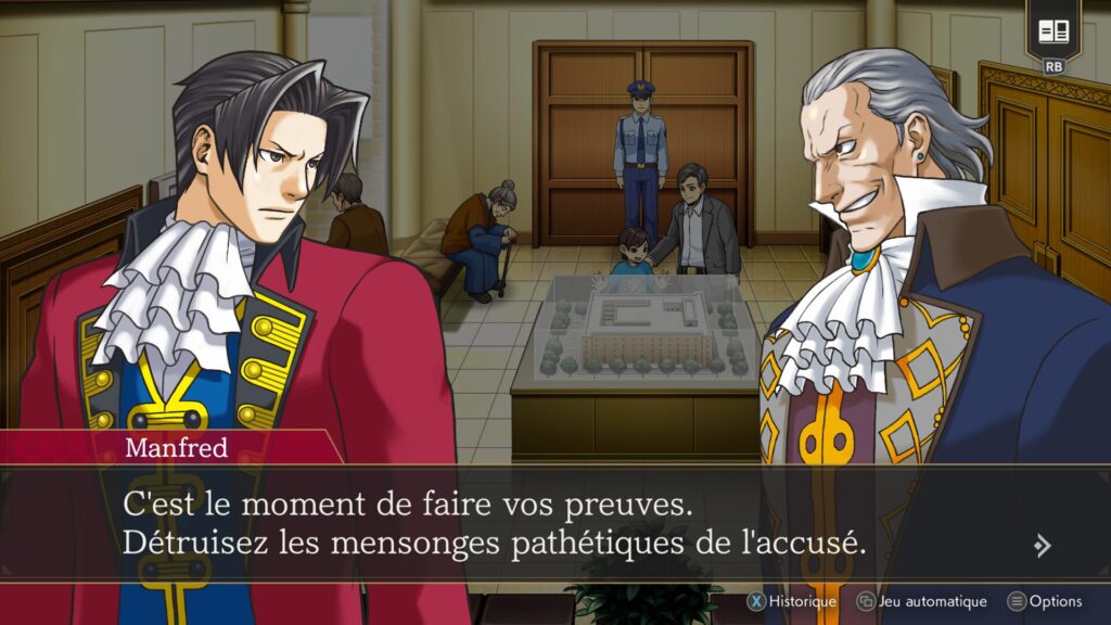 Benjamin Hunter et Manfred von Karma dans Ace Attorney Investigations