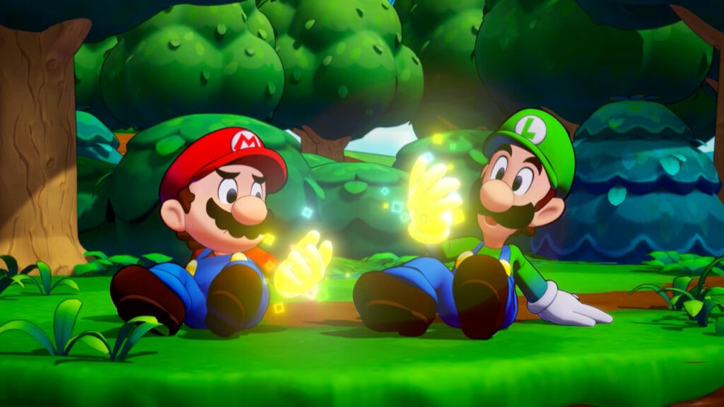 Mario & Luigi L'épopée Fraternelle : les frères Mario ont une main qui brille en jaune