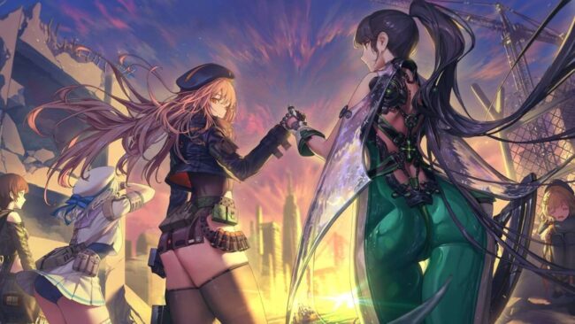 Eve, de Stellar Blade et un personnage de Goddess of Victory: Nikke sont de dos et se checkent du poing