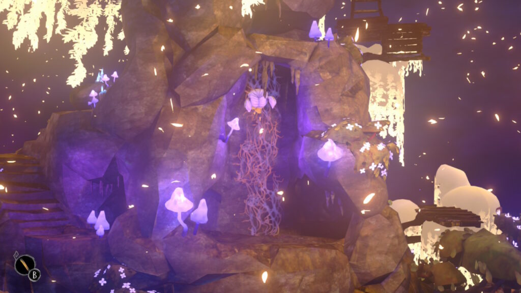 Nena grimpe sur un lierre dans Gloomy Eyes avec un éclairage violet