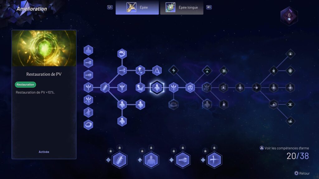 L'arbre de compétences dans Lost Soul Aside