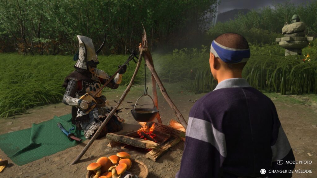 Atsu joue du shamisen dans Ghost of Yōtei