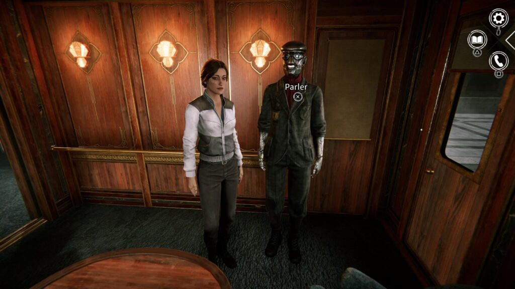 Kate Walker et Oscar côte à côte dans le train de Syberia