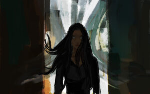 Un personnage avec un regard menaçant dans After the Wane