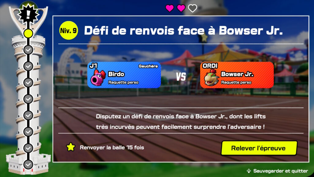 Les défis de la tour dans Mario Tennis Fever