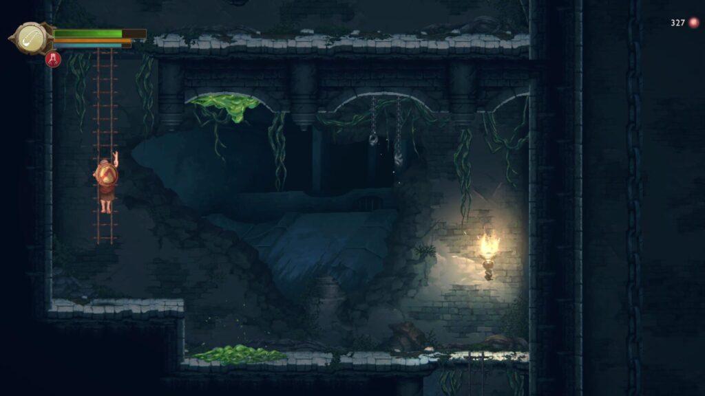 Kratos accroché à une échelle dans Sons of Sparta