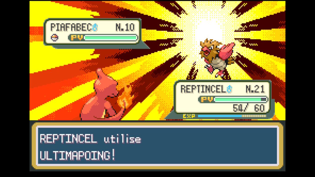 Combat Salamèche contre Piafabec dans Pokémon Vert Feuille