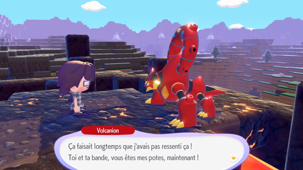 Métamorph parle avec Volcanion dans Pokopia