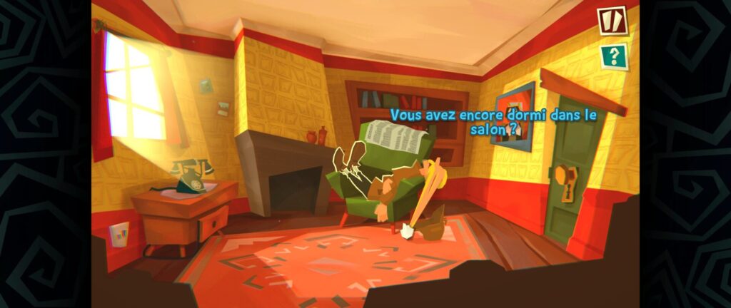 Sherlock Holmes allongé dans son fauteuil avec la joue étirée