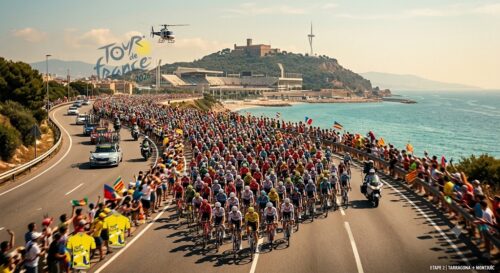 Peloton du Tour de France 2026 lors de la deuxième étape en Catalogne.
