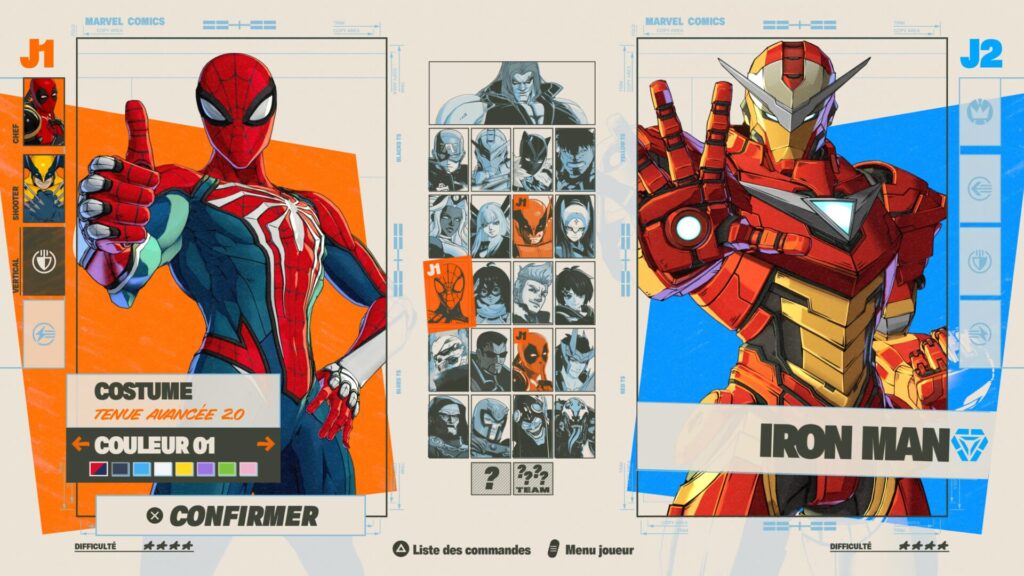 Écran de sélection des combattants dans Marvel Tokon